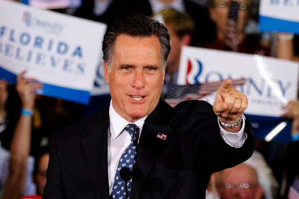 Former Massachusetts Governor Mitt Romney addresses supporters.