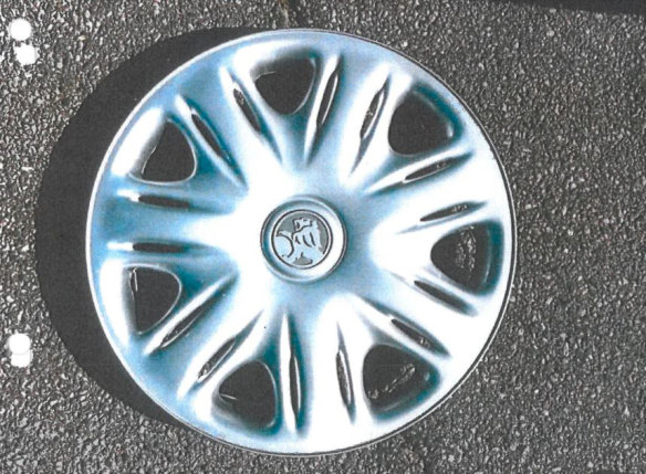 The Holden hubcap Brandon Gray said resembled the one on the car he saw on Stirling Highway the night Ciara Glennon vanished. 