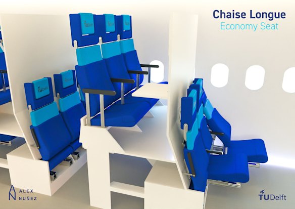 "The uniqueness of this concept is that the vertical space in the cabin is used to create more space for the passengers," Vincente's description of his concept says. 