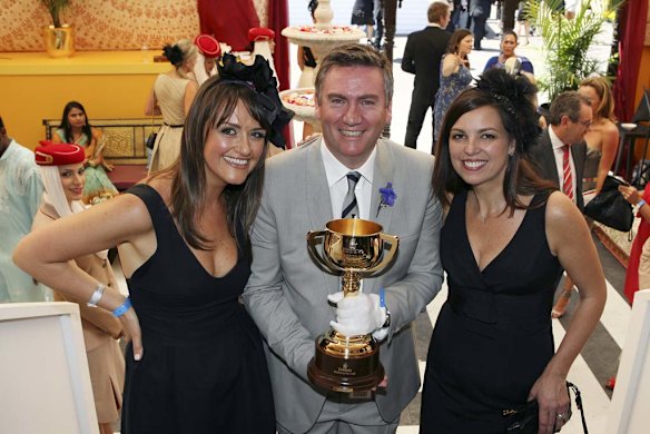 2009. Getting close to the Melbourne Cup with wife Carla and Jane Kennedy. 