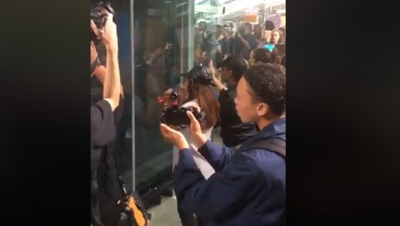 The protest outside Seven's Sunrise studios in Sydney's CBD.