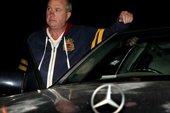 Des Moran explains how a gunman charged from hiding in his front yard and shot at his car, March 17 2009.