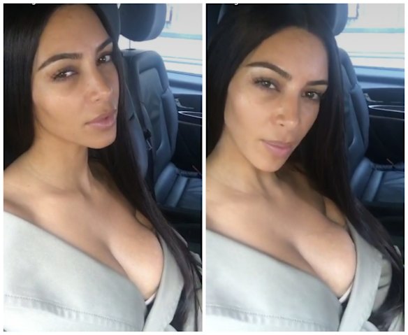 Kim Kardashian went make-up free to Balenciaga. And by "make-up free" I mean she wore approximately 95 per cent less slap than she usually heads out in. Her almost naked face, save for some foundation and cleverly smudged eyeshadow, is flawless.