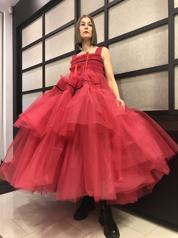 We Care A Lot's Rosamund Pike wears Molly Goddard.