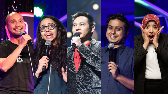 Best of Comedy Zone Asia (from left): Fakkah Fuzz, Sonali Thakker, Douglas Lim, Anirban Dasgupta and Sakdiyah Ma’ruf.