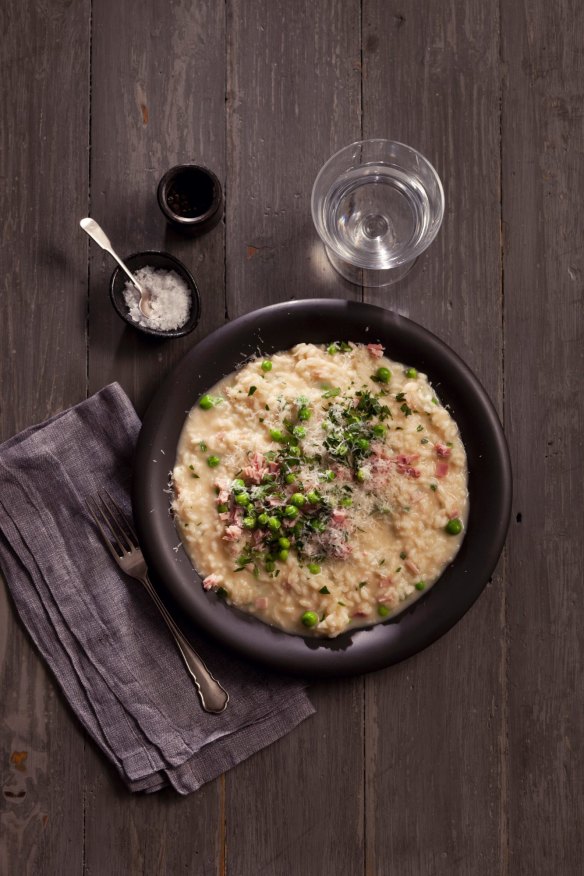 Jill Dupleix's ham, pea and parmesan risotto.