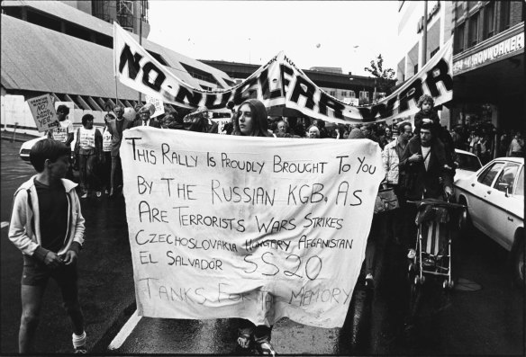 Despite the rain, some 40,000 people turned out to March through the streets of Sydney to show their concern about the growing threat of nuclear conflict. . April 4, 1982.