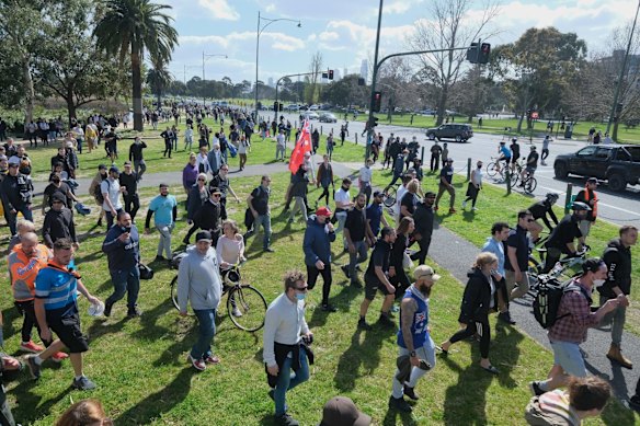 Anti lockdown protestors at Albert Park, Saturday 5 September 2020.