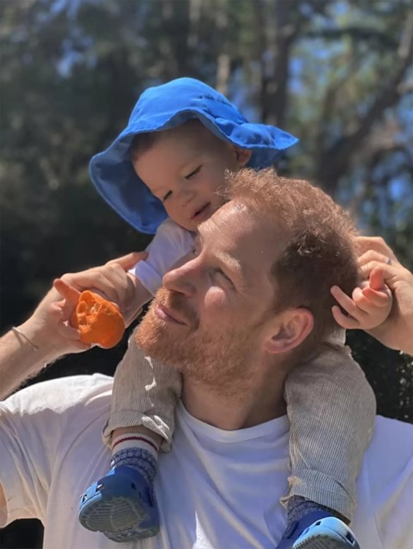 Harry and son Archie in a scene from the 2022 Netflix documentary Harry & Meghan.