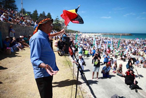 Aboriginal elder Ben Taylor told the crowd that the shark policy was wrong.