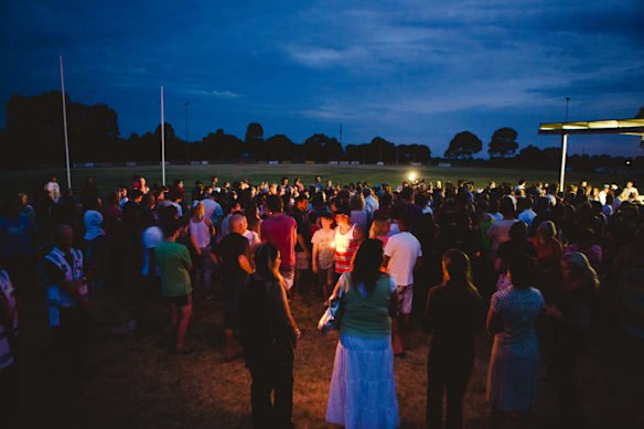 Tyabb oval today, a candlelight vigil/service for 11yo Luke Batty who was murdered at the hands of his father.