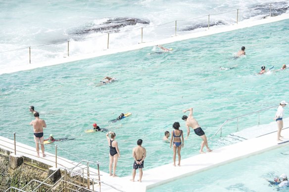 Social distancing measures do little to dissuade these swimmers at the Bondi Icebergs pool.