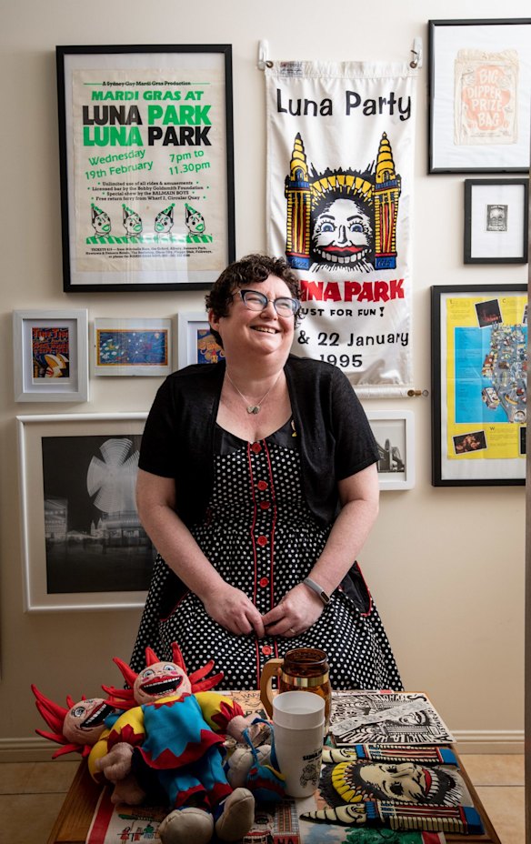 Nicole Brett's amusement park archive has been keenly catalogued in her Corinda home, where her halls are packed with framed photos and paintings. Photo: Paul Harris