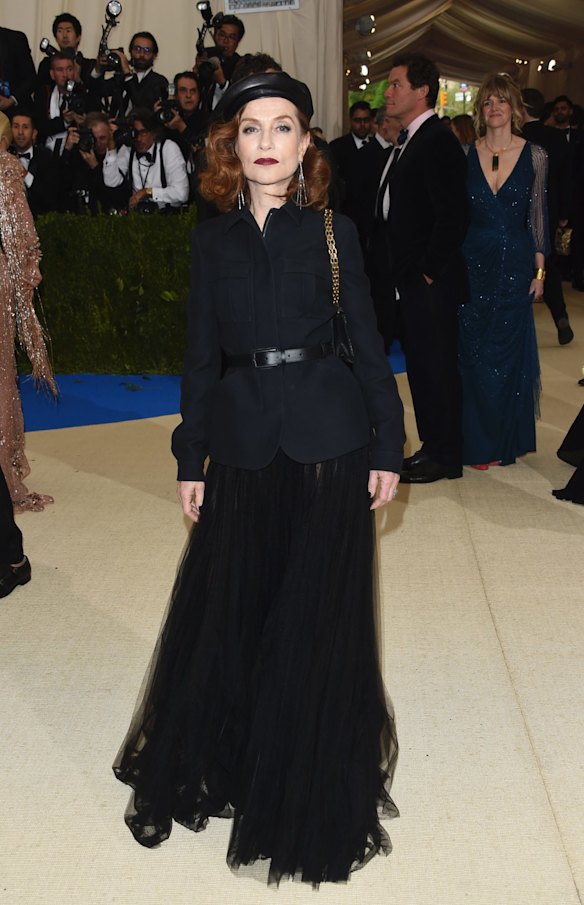 First beret in May ... Isabelle Huppert at the Met Gala.