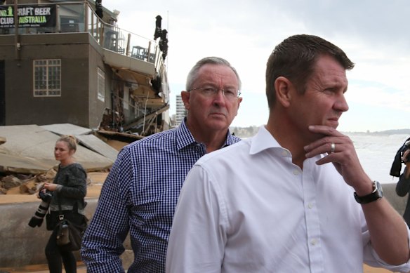 NSW Premier Mike Baird tours the damage to Collaroy Beach and the surrounding areas. 