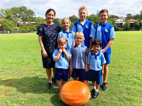 Newmarket State School's Vicki Richards and students have been growing a giant pumpkin that will be in the running for the Ekka competition.