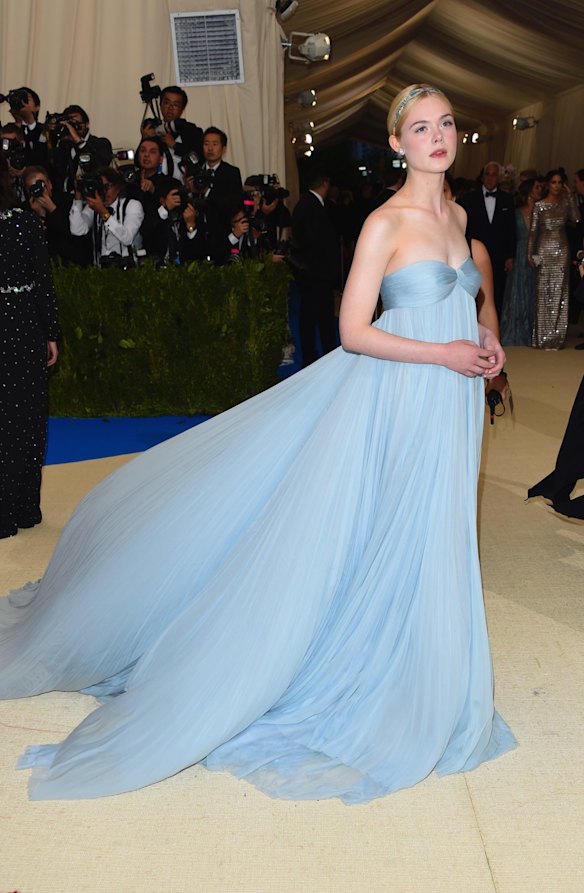 Elle Fanning attends The Metropolitan Museum of Art's Costume Institute benefit gala celebrating the opening of the Rei Kawakubo/Comme des Garcons: Art of the In-Between exhibition on Monday, May 1, 2017, in New York.