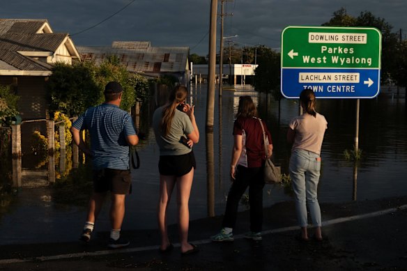 All roads in and out of the Forbes CBD are cut as flood water rapidly enters the town, Friday November 4, 2022.