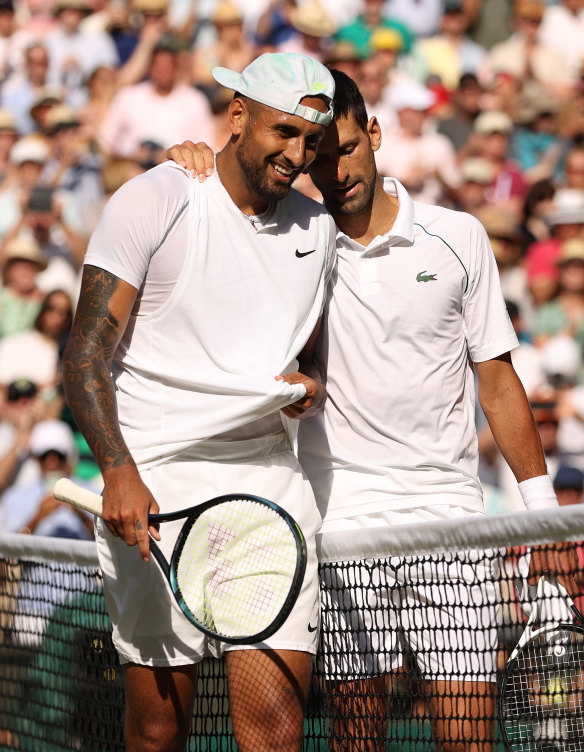 New bromance: Djokovic praised Kyrgios for a great battle in the Wimbledon men’s final. 