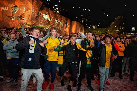 Fans flock to Fed Square, Melbourne to celebrate.