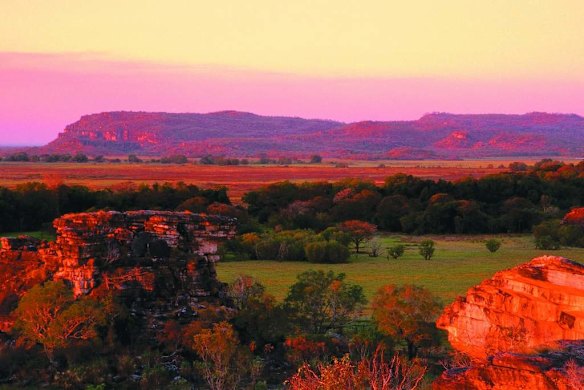 Ubirr flood plain at sunset, Kakadu National Park, Northern Territory. The Experience: Ancient art through modern eyes in Kakadu National Park. Kakadu National Park is a three-hour drive from Darwin. Ubirr is open from 8.30am to sunset, April 1 to November 30. Ranger-led art tours take place June-September. kakadunationalpark.com