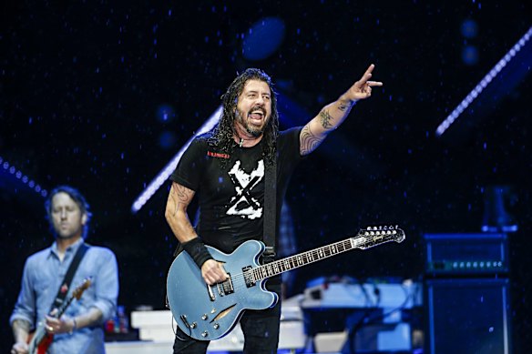Dave Grohl of Foo Fighters performs onstage at GMHBA Stadium in Geelong during the US rock band's only Australian show.