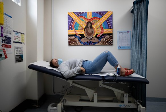 Maria Coslovich, who is 14 weeks pregnant, at Waminda, an Aboriginal maternity clinic, which supports indigenous women during their pregnancy and afterwards.