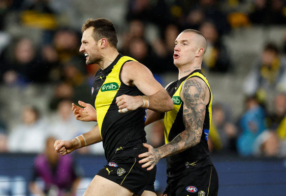Toby Nankervis and Dustin Martin in a game last year.