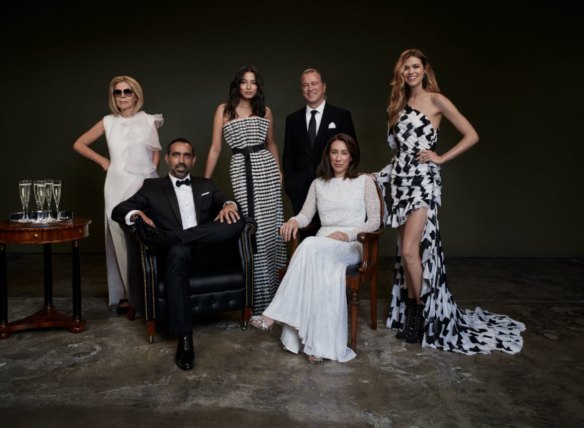 Missing in action: Rival Harper's Bazaar editor in-chief Kellie Hush is replaced by fashion designer Carla Zampatti, far left, in the image used to wrap around Murdoch newspapers last week to mark David Jones' 180th birthday. Vogue's editor-in-chief, Edwina McCann, is second from the right.