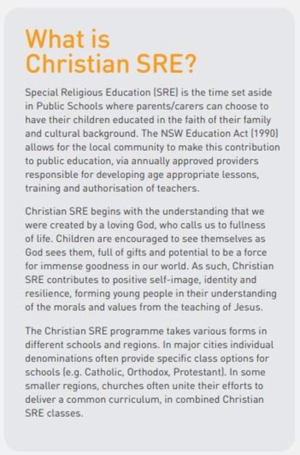 Part of the Christian SRE pamphlet handed out at NSW public schools.