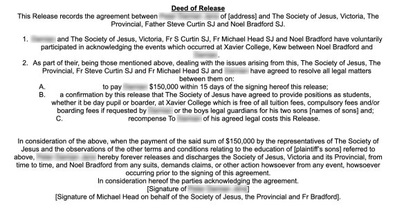 Xavier College settlement deed