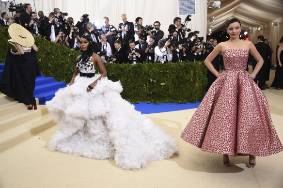 Janelle Monae, left, and Miranda Kerr at the 2017 Met Gala.