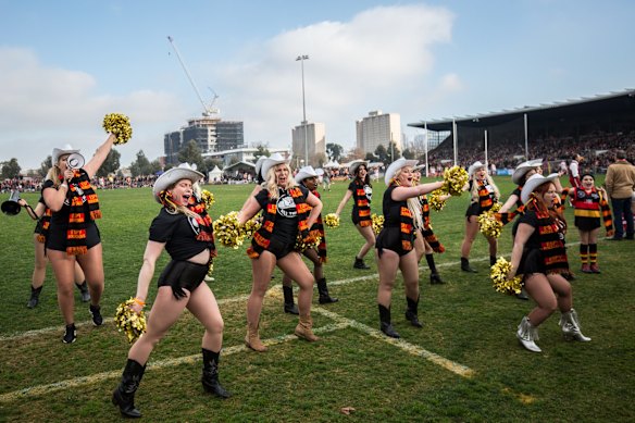 Rockdogs cheerleaders perform ahead of the Reclink Community Cup.