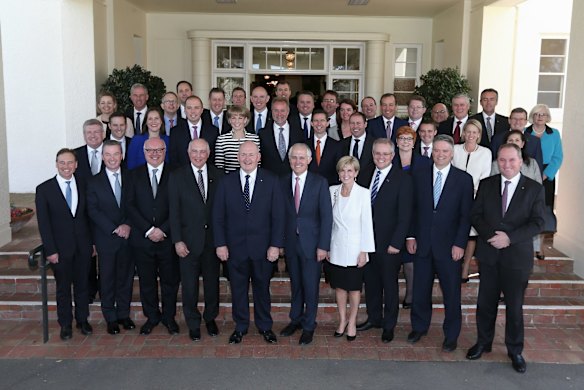 Malcolm Turnbull's new ministry at Government House on Monday.