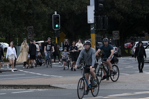 People cycling around Moore Park during Sydney's COVID lockdown.