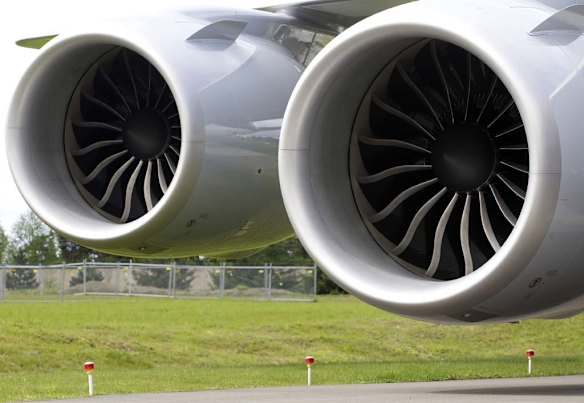 A General Electric GENx-B2 engine pair on the Boeing 747-8 Intercontinental.