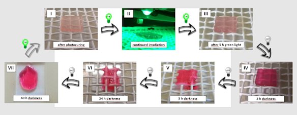 Green light stabilised the material, which reverts to liquid in darkness.