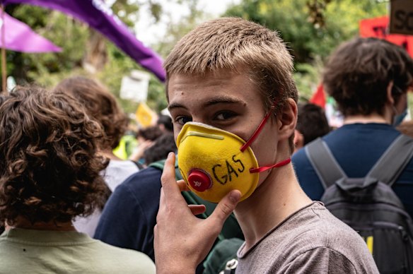 Young people gathered in front of the Prime Minister's Kirribilli residence for the School Strike 4 Climate protest.