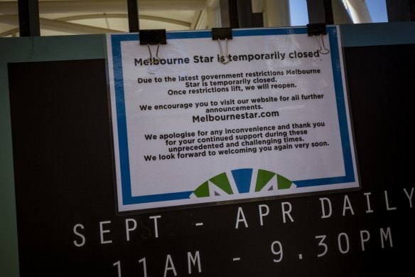 A sign at the Melbourne Star Observation Wheel on Monday.