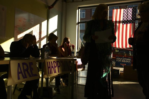 Volunteers make calls to get out the Obama vote in Colorado