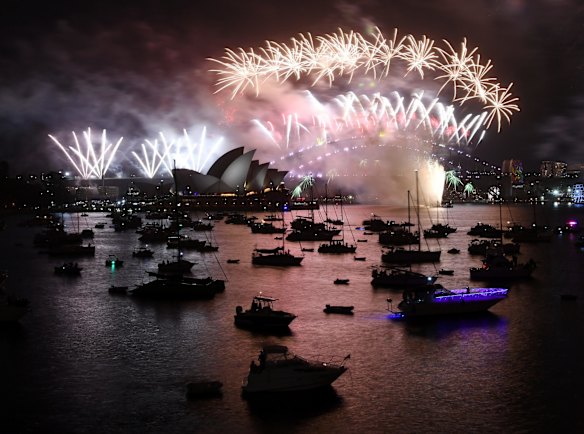 Fireworks explode over the Sydney Harbour during New Year's Eve celebrations.