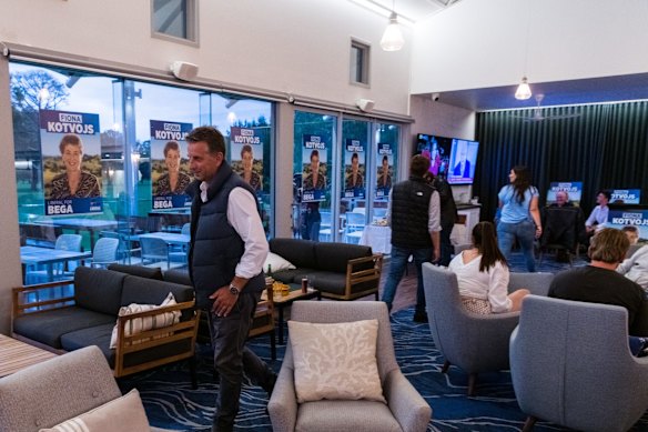 Outgoing Bega MP Andrew Constance at a post-election event for for Liberal candidate Fiona Kotvojs, in Batemans Bay. There is a significant swing against the Liberal seat.
