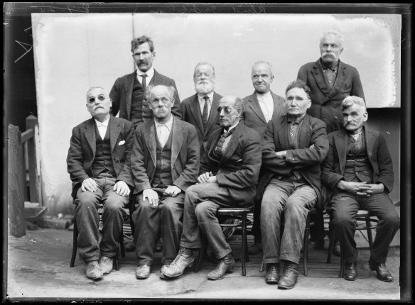 Seated men from the Blind Institution, New South Wales, 8 July 1925 