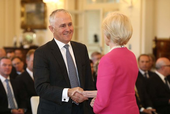 Malcolm Turnbull  is sworn in as Communications Minister by Governor-General Quentin Bryce at Government House in Canberra.