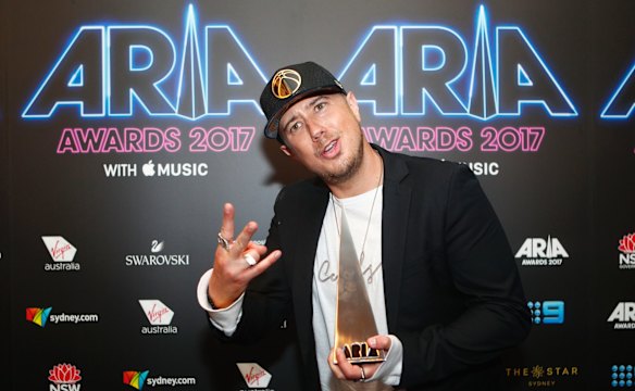 Jonathan Notley from Bliss n Eso poses with the ARIA award for Best Video at the 31st ARIA Awards at The Star, in Sydney.