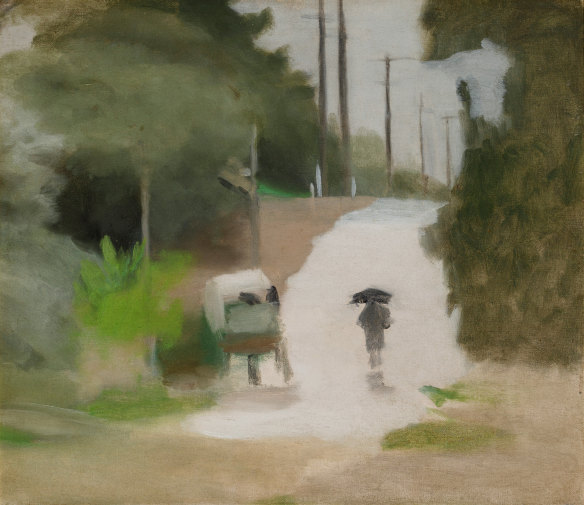 Detail of <i>Rainy Day</i>, 1930, by Clarice Beckett, said to be one of the most popular works in Geelong Art Gallery’s collection.
