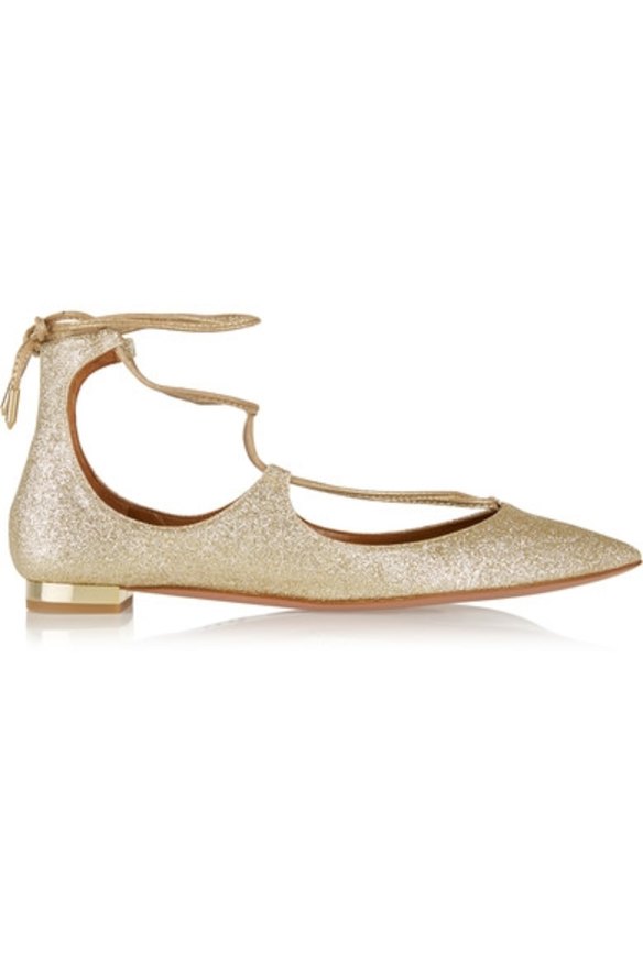 Aquazzura, Christy glittered leather point-toe flats, $589 (Net-a-porter)