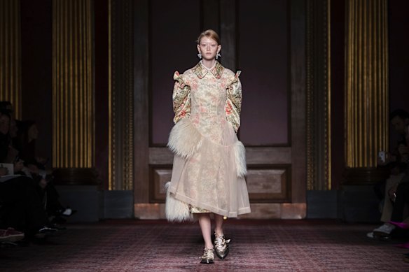 A model wears a creation by designer Simone Rocha at the Autumn/Winter 2018 fashion week runway show in London.