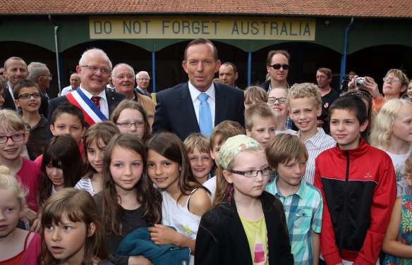 Former prime minister Tony Abbott visited the Victoria School in Villers-Bretonneux in France in 2015.