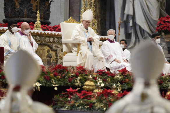 Pope Francis celebrates a Mass for the solemnity of St. Mary in Rome. 